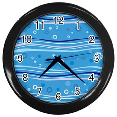 Blue Circle Line Waves Wall Clocks (black) by Mariart