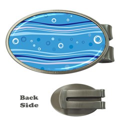 Blue Circle Line Waves Money Clips (oval)  by Mariart