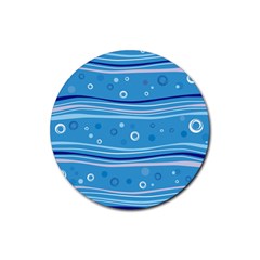 Blue Circle Line Waves Rubber Round Coaster (4 Pack)  by Mariart