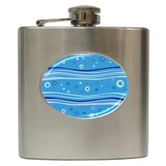 Blue Circle Line Waves Hip Flask (6 Oz) by Mariart