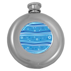 Blue Circle Line Waves Round Hip Flask (5 Oz) by Mariart