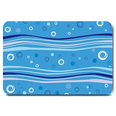 Blue Circle Line Waves Large Doormat  by Mariart