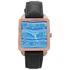 Blue Circle Line Waves Rose Gold Leather Watch  by Mariart