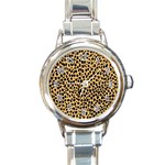 Cheetah Skin Spor Polka Dot Brown Black Dalmantion Round Italian Charm Watch Front