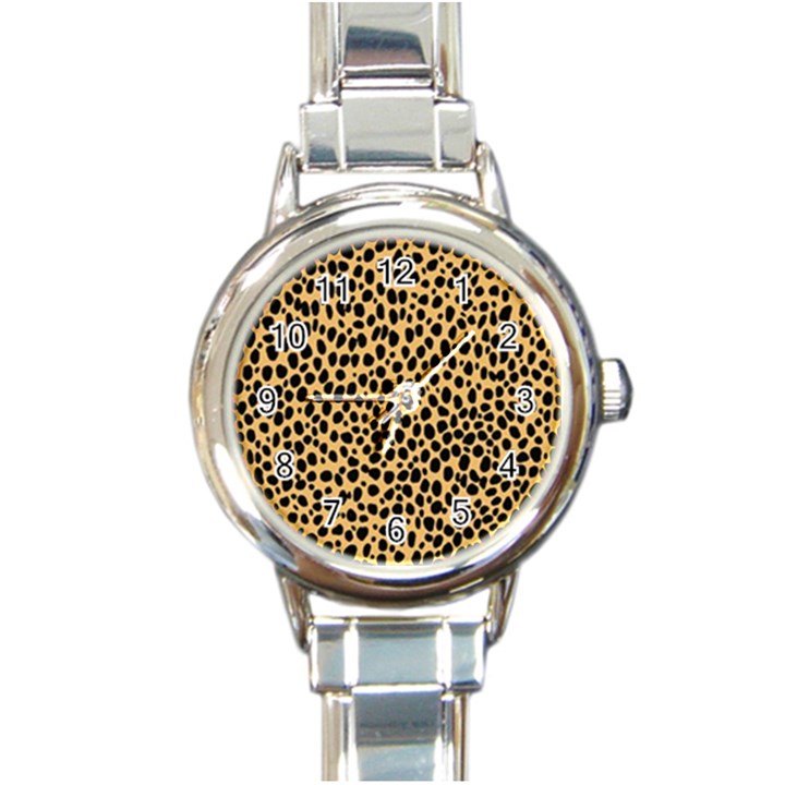 Cheetah Skin Spor Polka Dot Brown Black Dalmantion Round Italian Charm Watch