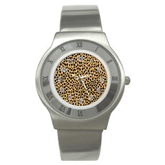 Cheetah Skin Spor Polka Dot Brown Black Dalmantion Stainless Steel Watch by Mariart