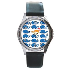 Fish Animals Whale Blue Orange Love Round Metal Watch