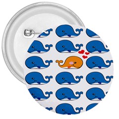 Fish Animals Whale Blue Orange Love 3  Buttons by Mariart