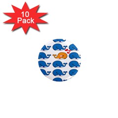 Fish Animals Whale Blue Orange Love 1  Mini Magnet (10 Pack)  by Mariart