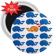 Fish Animals Whale Blue Orange Love 3  Magnets (10 Pack)  by Mariart