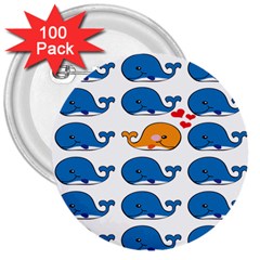 Fish Animals Whale Blue Orange Love 3  Buttons (100 Pack)  by Mariart