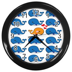 Fish Animals Whale Blue Orange Love Wall Clocks (black) by Mariart