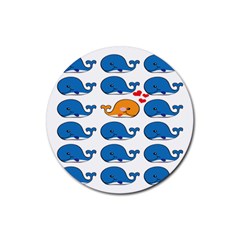 Fish Animals Whale Blue Orange Love Rubber Coaster (round)  by Mariart