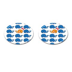 Fish Animals Whale Blue Orange Love Cufflinks (oval) by Mariart