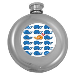 Fish Animals Whale Blue Orange Love Round Hip Flask (5 Oz) by Mariart