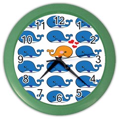 Fish Animals Whale Blue Orange Love Color Wall Clocks by Mariart