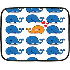 Fish Animals Whale Blue Orange Love Double Sided Fleece Blanket (mini) 