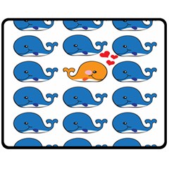 Fish Animals Whale Blue Orange Love Fleece Blanket (medium)  by Mariart