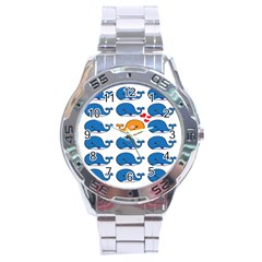 Fish Animals Whale Blue Orange Love Stainless Steel Analogue Watch by Mariart