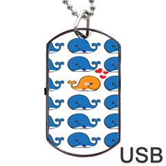 Fish Animals Whale Blue Orange Love Dog Tag Usb Flash (two Sides) by Mariart