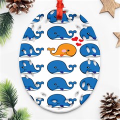 Fish Animals Whale Blue Orange Love Ornament (oval Filigree) by Mariart