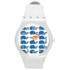 Fish Animals Whale Blue Orange Love Round Plastic Sport Watch (m) by Mariart