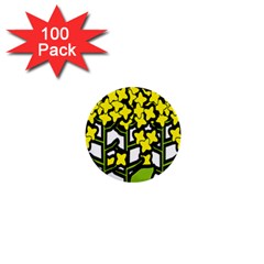 Flower Floral Sakura Yellow Green Leaf 1  Mini Buttons (100 Pack)  by Mariart