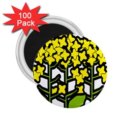 Flower Floral Sakura Yellow Green Leaf 2 25  Magnets (100 Pack) 