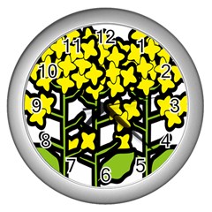 Flower Floral Sakura Yellow Green Leaf Wall Clocks (silver)  by Mariart