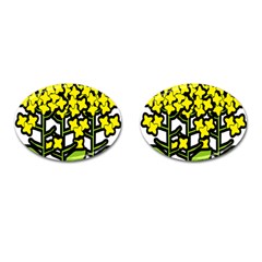 Flower Floral Sakura Yellow Green Leaf Cufflinks (oval) by Mariart