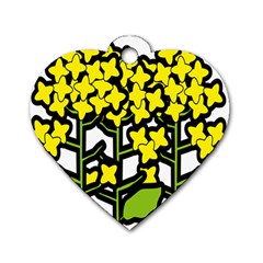 Flower Floral Sakura Yellow Green Leaf Dog Tag Heart (two Sides) by Mariart