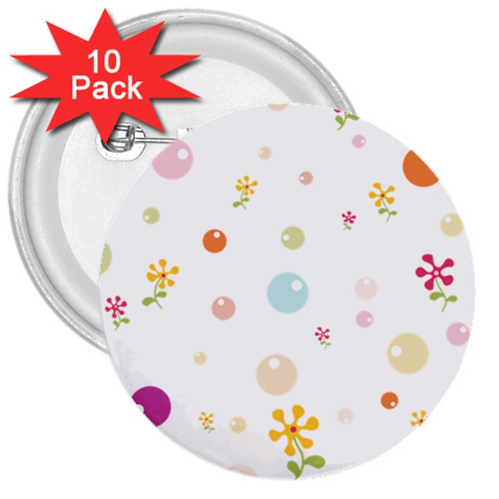 Flower Floral Star Balloon Bubble 3  Buttons (10 pack) 