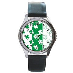 Flower Green Shamrock White Round Metal Watch