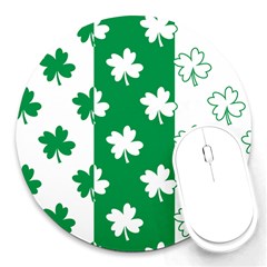 Flower Green Shamrock White Round Mousepads by Mariart