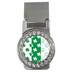 Flower Green Shamrock White Money Clips (cz)  by Mariart