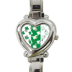 Flower Green Shamrock White Heart Italian Charm Watch by Mariart