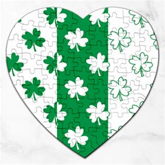 Flower Green Shamrock White Jigsaw Puzzle (heart) by Mariart