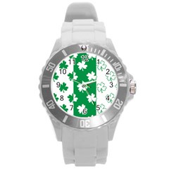 Flower Green Shamrock White Round Plastic Sport Watch (l) by Mariart