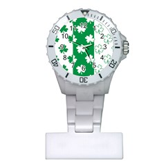 Flower Green Shamrock White Plastic Nurses Watch by Mariart