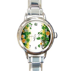 Flower Shamrock Green Gold Round Italian Charm Watch by Mariart