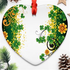 Flower Shamrock Green Gold Ornament (heart) by Mariart