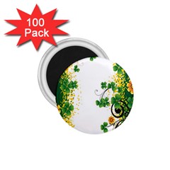 Flower Shamrock Green Gold 1 75  Magnets (100 Pack) 