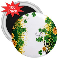 Flower Shamrock Green Gold 3  Magnets (100 Pack) by Mariart