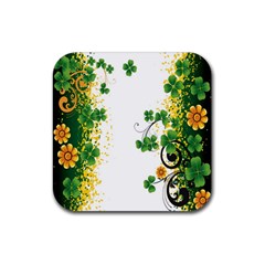 Flower Shamrock Green Gold Rubber Coaster (square) 