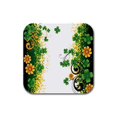 Flower Shamrock Green Gold Rubber Square Coaster (4 Pack) 