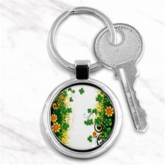 Flower Shamrock Green Gold Key Chains (round)  by Mariart