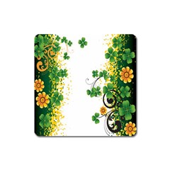 Flower Shamrock Green Gold Square Magnet by Mariart