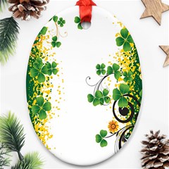 Flower Shamrock Green Gold Oval Ornament (two Sides) by Mariart