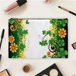 Flower Shamrock Green Gold Cosmetic Bag (Large)  Front