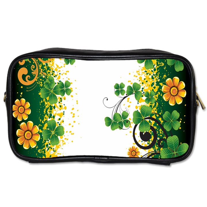 Flower Shamrock Green Gold Toiletries Bags